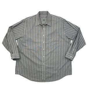 Van Heusen Dress Shirt Mens 17.5 Gray Long Sleeve Striped Button Up Wrinkle Free